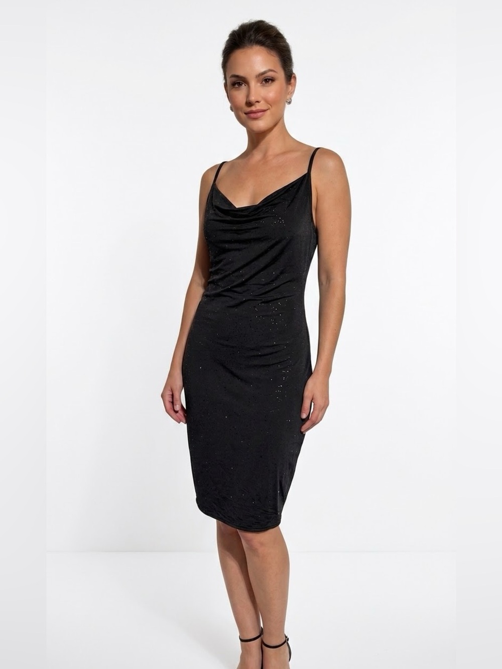 GILLI Black glitter Cowl Neck Slip bodycon Dress small
